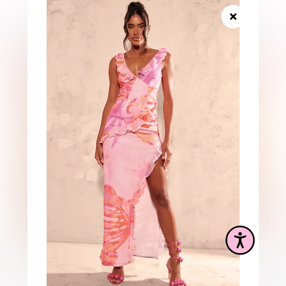 Pink Floral Asymmetrical Ruffle Dress - Picture 5 of 10